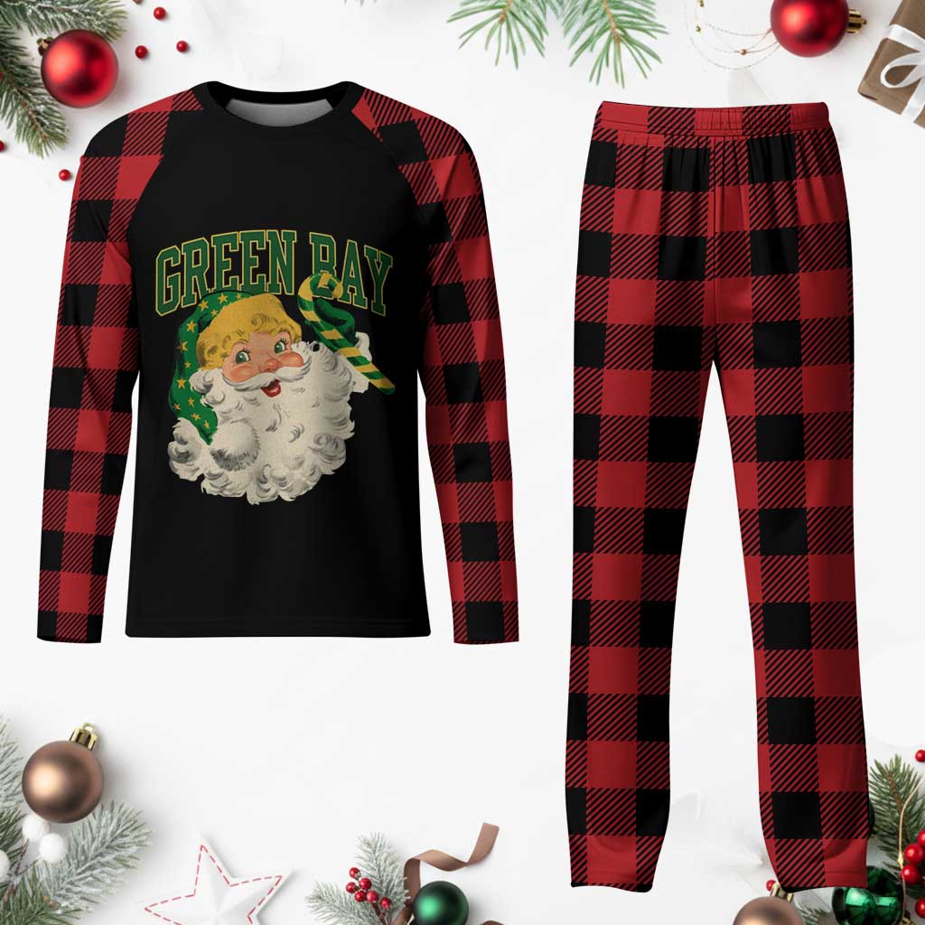 Christmas GB Fan Plaid Pajama Set Vintage Varsity Retro Santa Claus Face Game Day TS10 Buffalo Plaid Print Your Wear