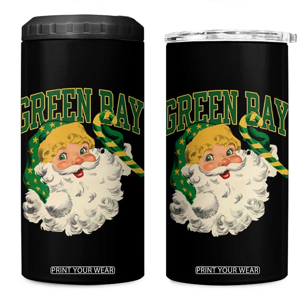 Christmas GB Fan 4 in 1 Can Cooler Tumbler Vintage Varsity Retro Santa Claus Face Game Day TS10 One Size: 16 oz Black Print Your Wear