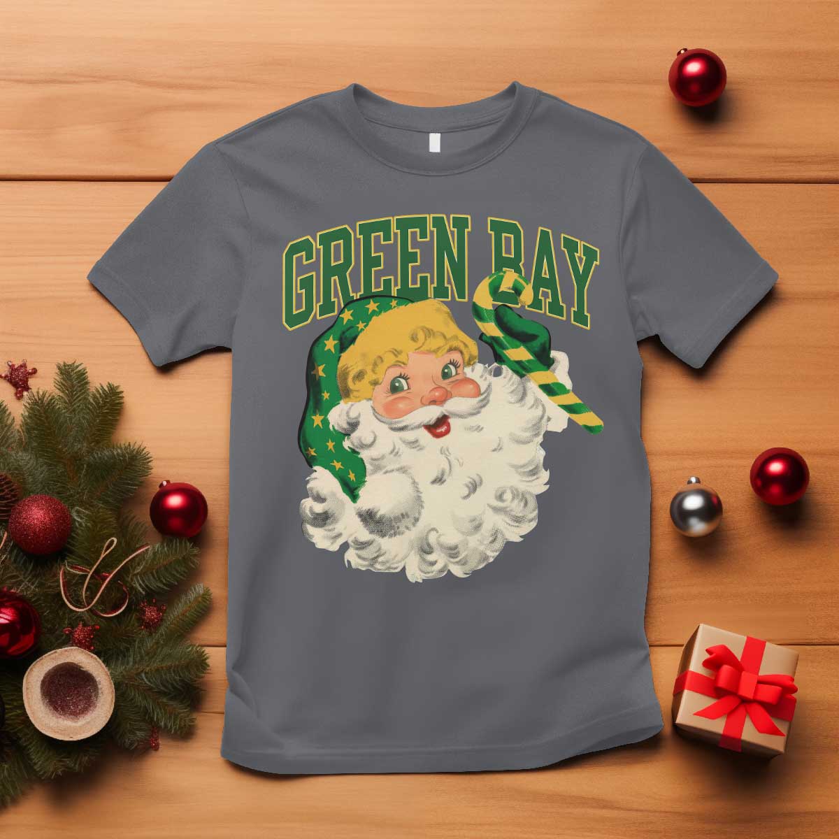 Christmas GB Fan T Shirt Vintage Varsity Retro Santa Claus Face Game Day TS10 Charcoal Print Your Wear
