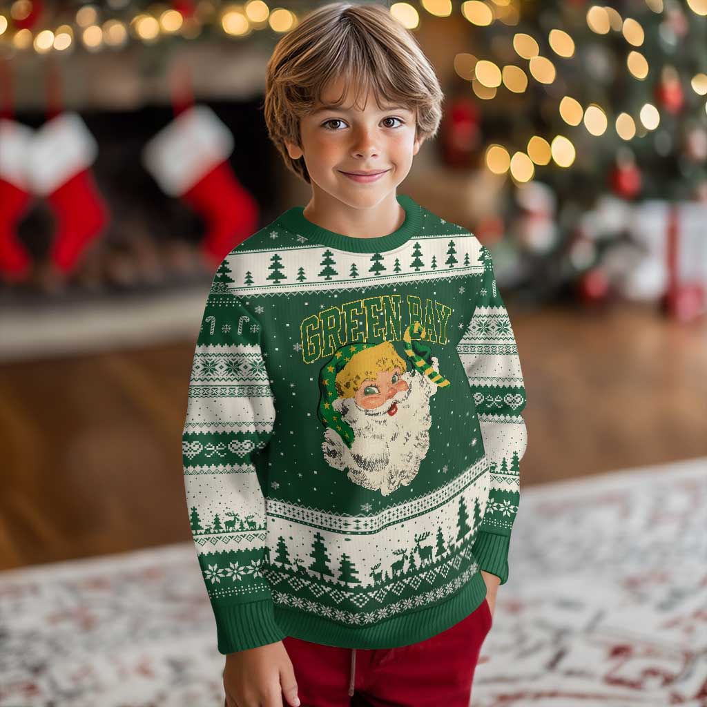 Christmas GB Fan Ugly Christmas Sweater Vintage Varsity Retro Santa Claus Face Game Day TS10 Forest Green Beige Print Your Wear