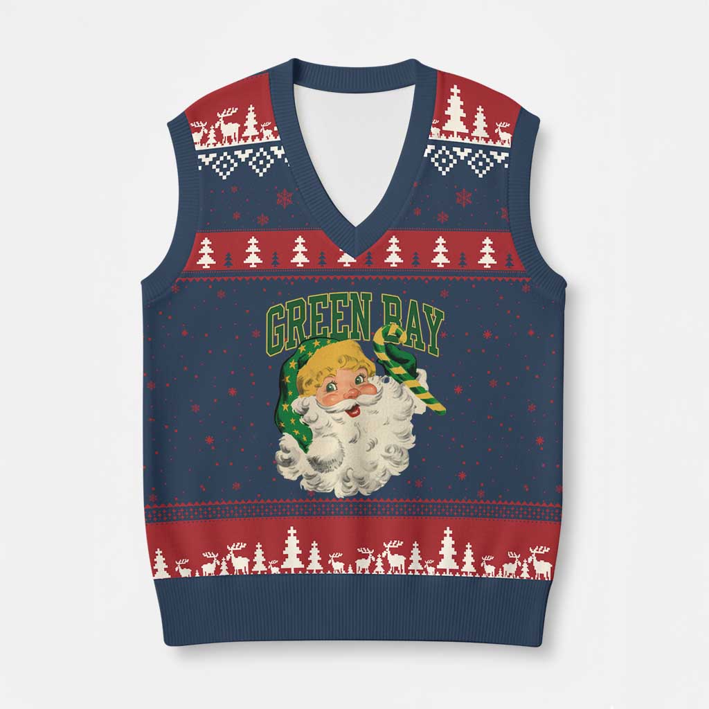 Christmas GB Fan V-Neck Knit Sweater Vest Vintage Varsity Retro Santa Claus Face Game Day TS10 Navy Red Print Your Wear