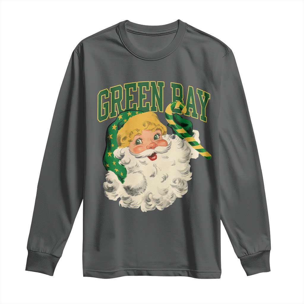 Christmas GB Fan Long Sleeve Shirt Vintage Varsity Retro Santa Claus Face Game Day TS10 Dark Heather Print Your Wear