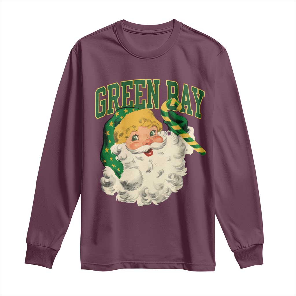 Christmas GB Fan Long Sleeve Shirt Vintage Varsity Retro Santa Claus Face Game Day TS10 Maroon Print Your Wear
