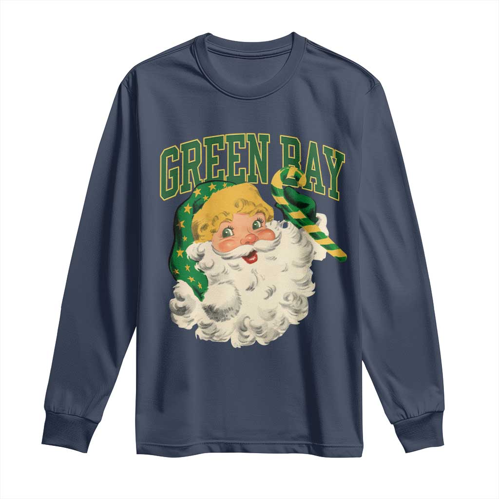Christmas GB Fan Long Sleeve Shirt Vintage Varsity Retro Santa Claus Face Game Day TS10 Navy Print Your Wear
