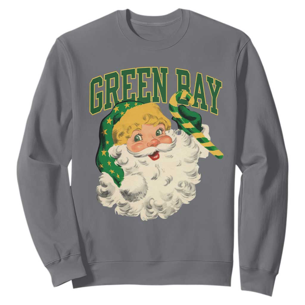 Christmas Green Bay Fan Sweatshirt Vintage Varsity Retro Santa Claus Face Game Day TS10 Charcoal Print Your Wear