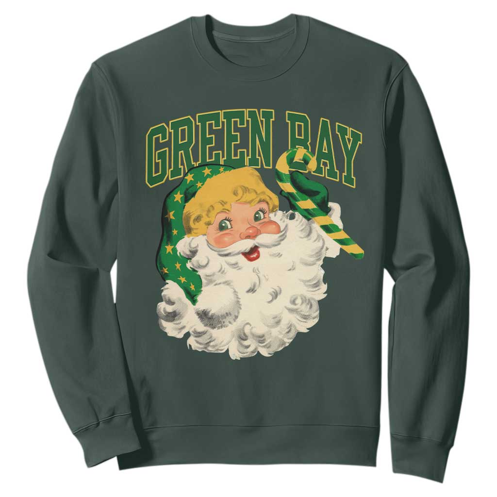 Christmas Green Bay Fan Sweatshirt Vintage Varsity Retro Santa Claus Face Game Day TS10 Dark Forest Green Print Your Wear