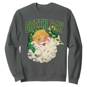 Christmas Green Bay Fan Sweatshirt Vintage Varsity Retro Santa Claus Face Game Day TS10 Dark Heather Print Your Wear
