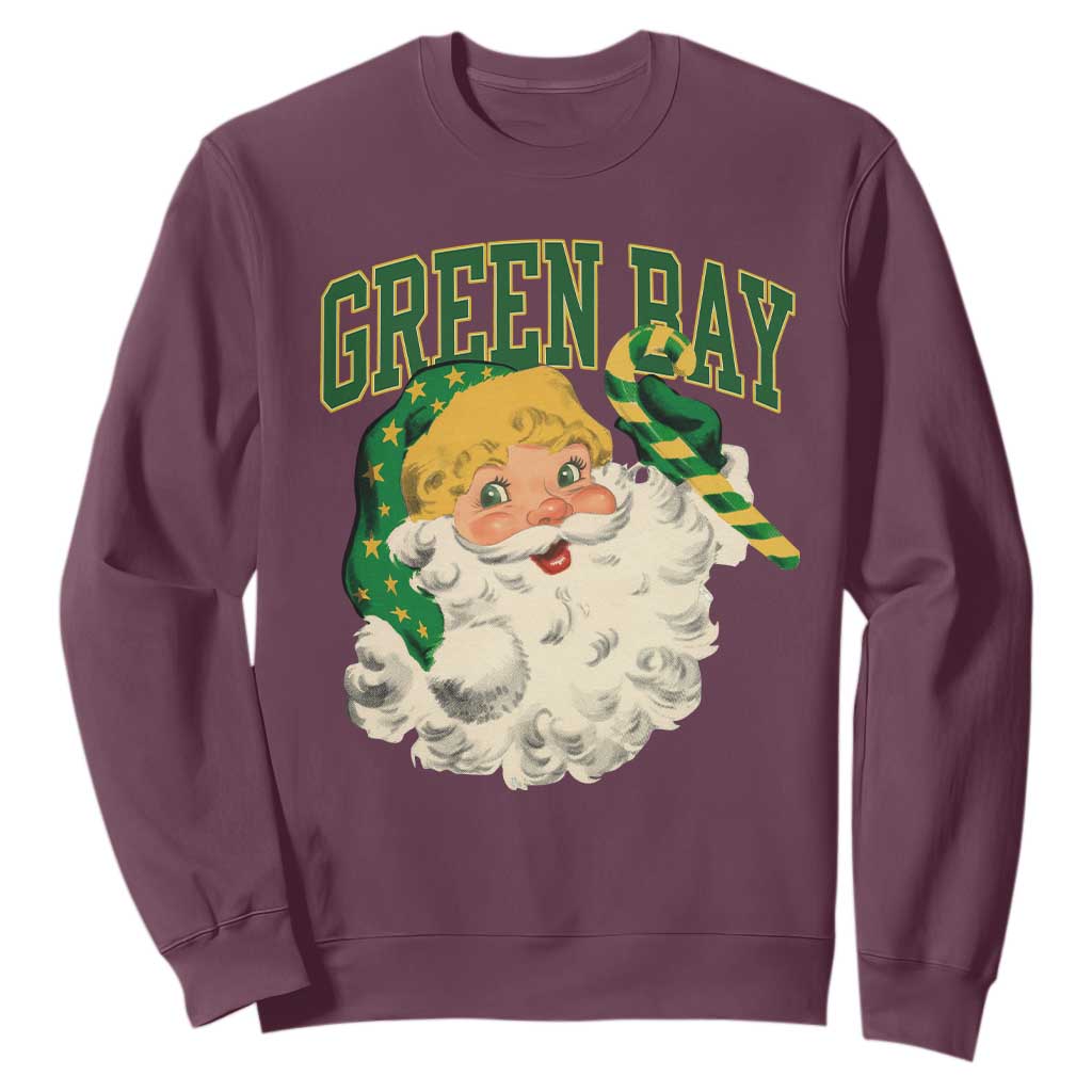 Christmas Green Bay Fan Sweatshirt Vintage Varsity Retro Santa Claus Face Game Day TS10 Maroon Print Your Wear