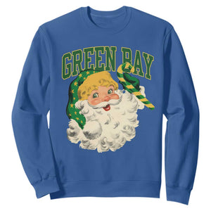 Christmas Green Bay Fan Sweatshirt Vintage Varsity Retro Santa Claus Face Game Day TS10 Royal Blue Print Your Wear