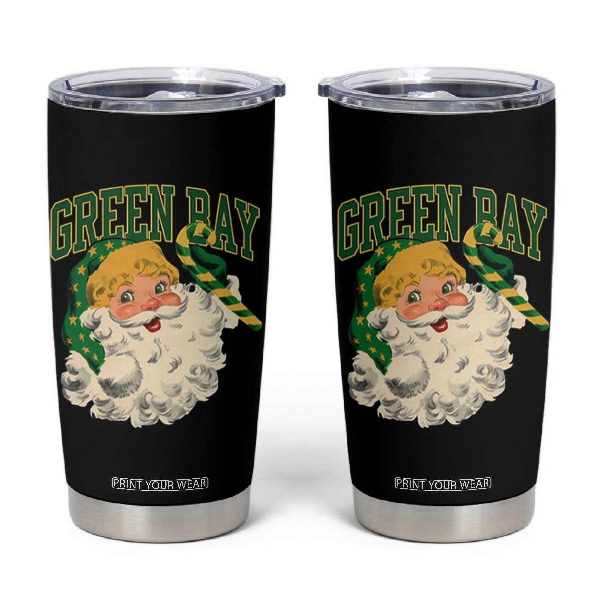 Christmas Green Bay Fan Tumbler Cup Vintage Varsity Retro Santa Claus Face Game Day TS10 Black Print Your Wear