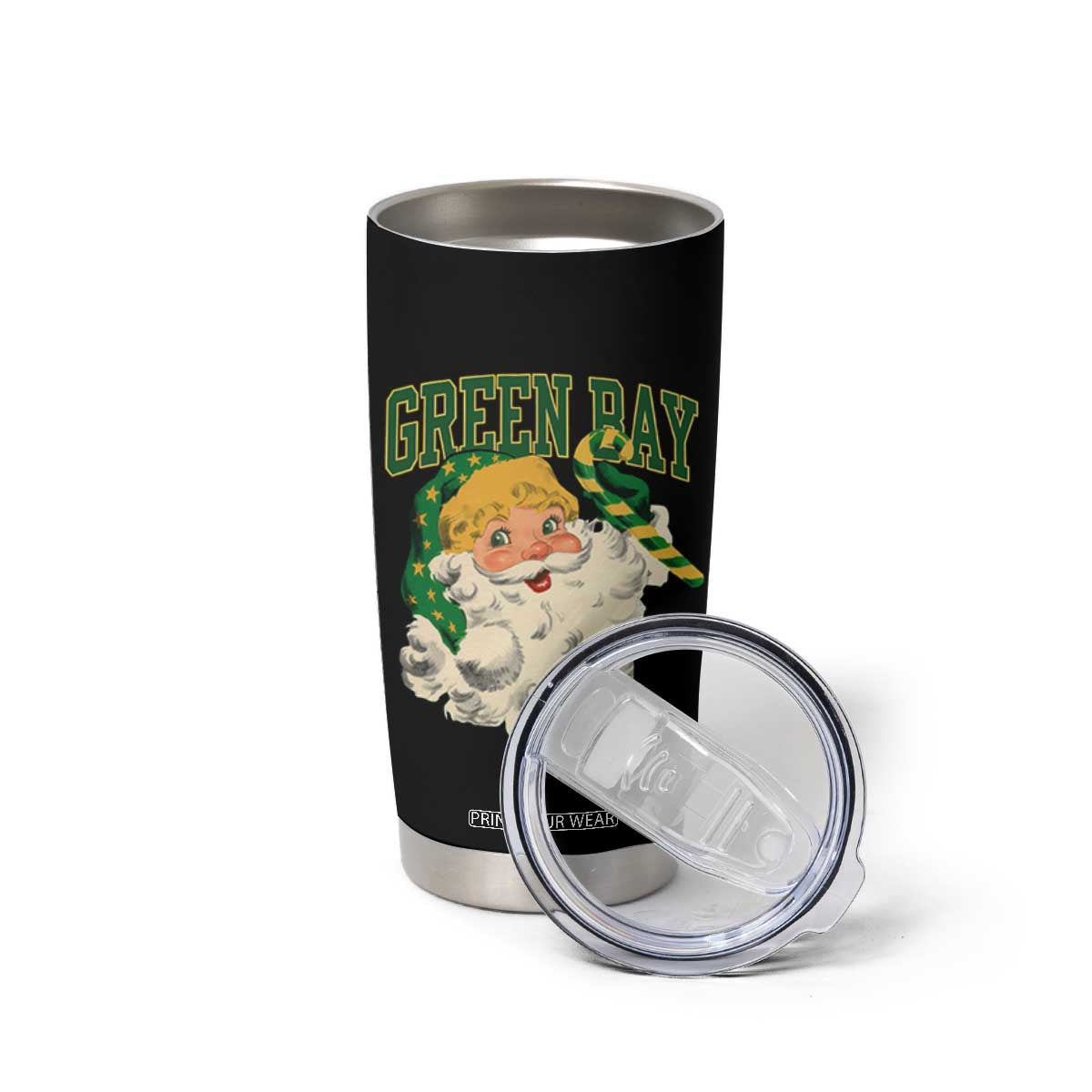 Christmas Green Bay Fan Tumbler Cup Vintage Varsity Retro Santa Claus Face Game Day TS10 Print Your Wear