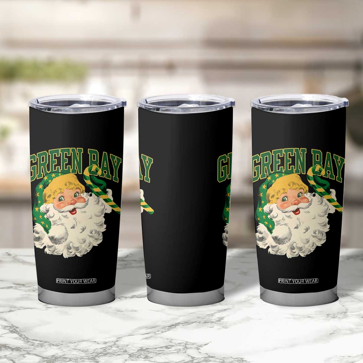 Christmas GB Fan Tumbler Cup Vintage Varsity Retro Santa Claus Face Game Day TS10 Print Your Wear