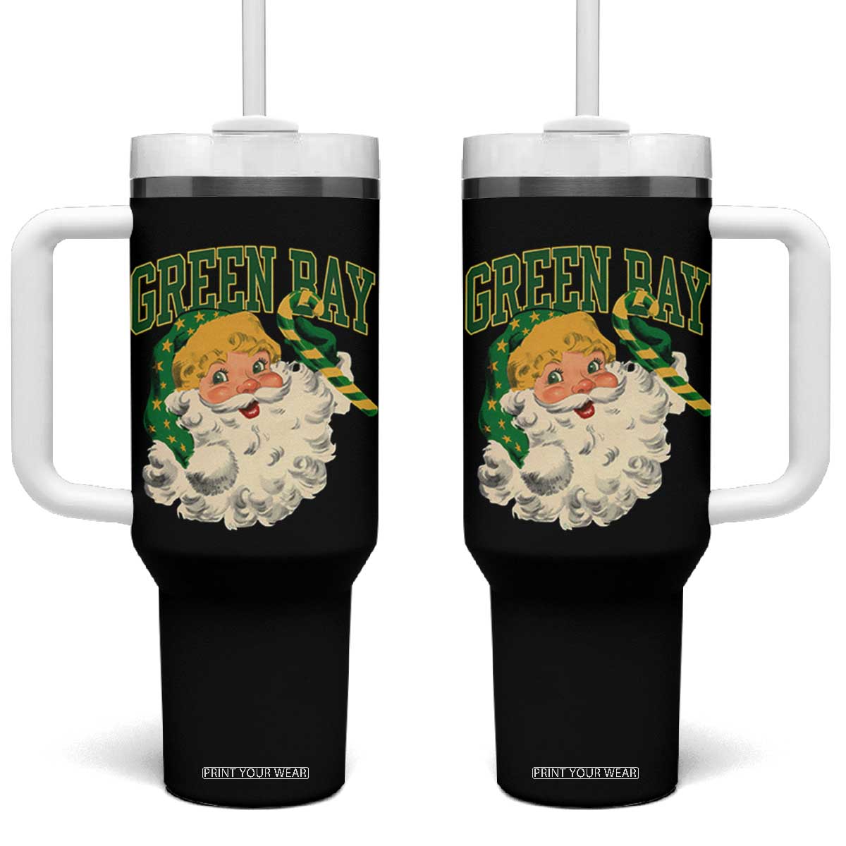 Christmas GB Fan Tumbler With Handle Vintage Varsity Retro Santa Claus Face Game Day TS10 One Size: 40 oz Black Print Your Wear
