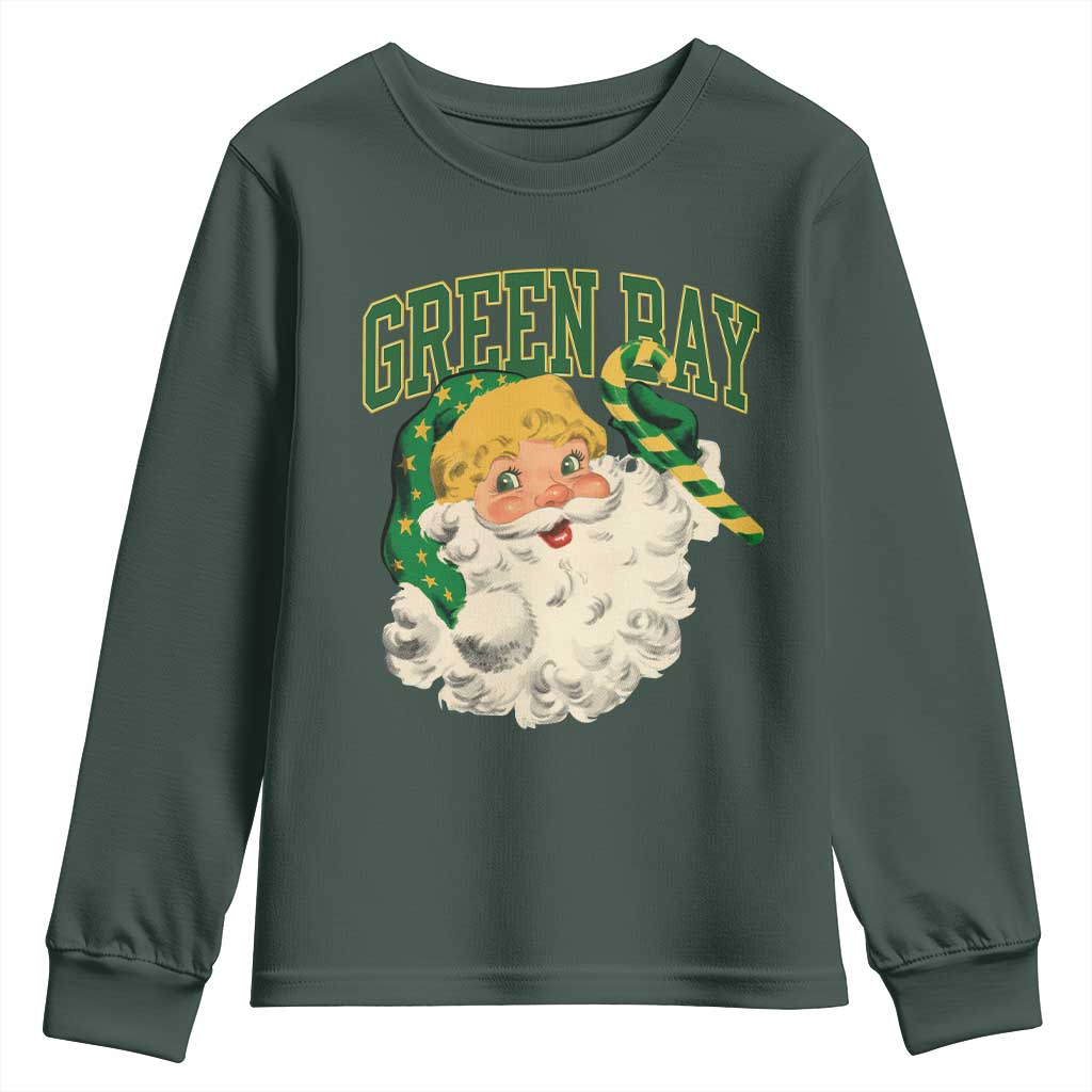 Christmas GB Fan Youth Sweatshirt Vintage Varsity Retro Santa Claus Face Game Day TS10 Dark Forest Green Print Your Wear
