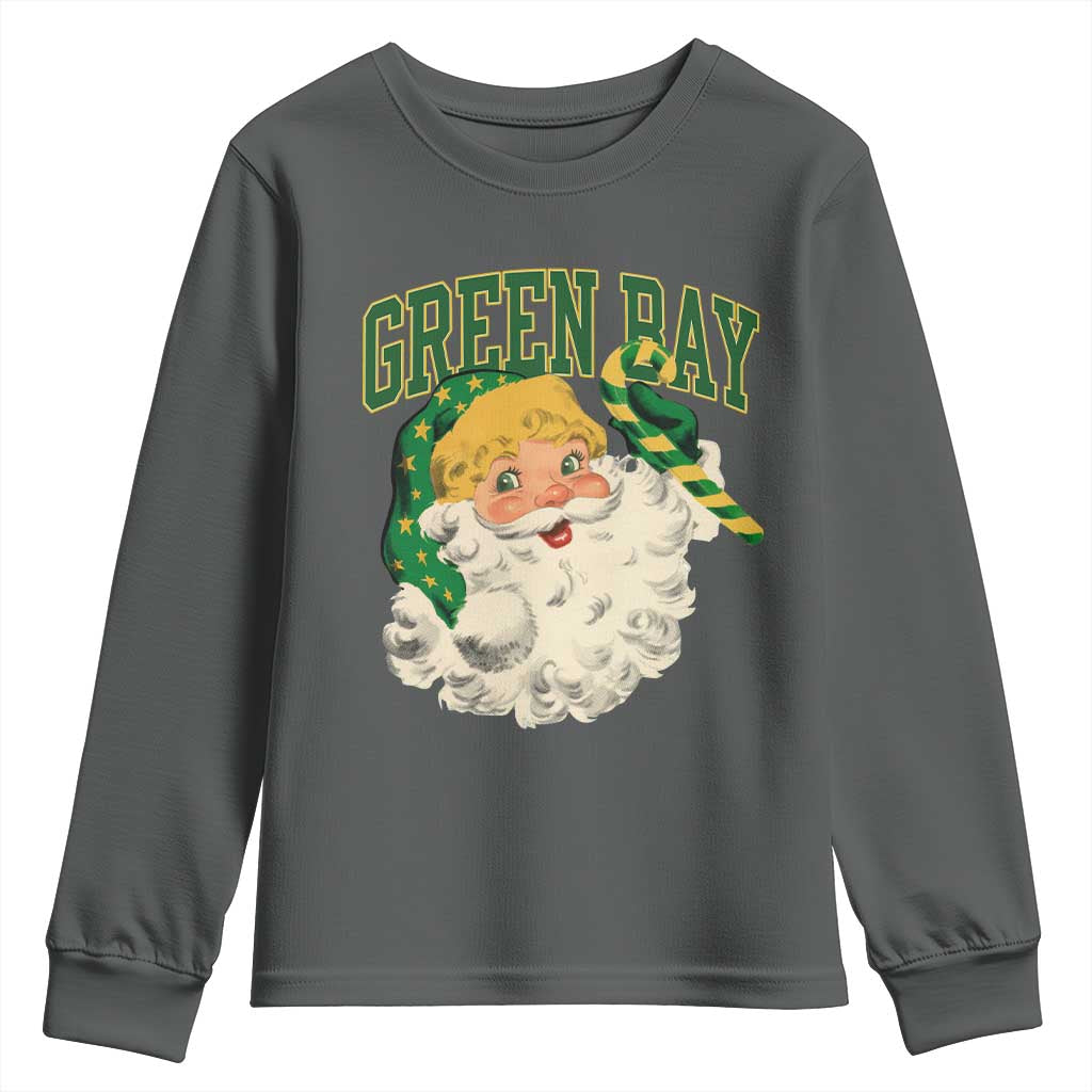 Christmas GB Fan Youth Sweatshirt Vintage Varsity Retro Santa Claus Face Game Day TS10 Dark Heather Print Your Wear