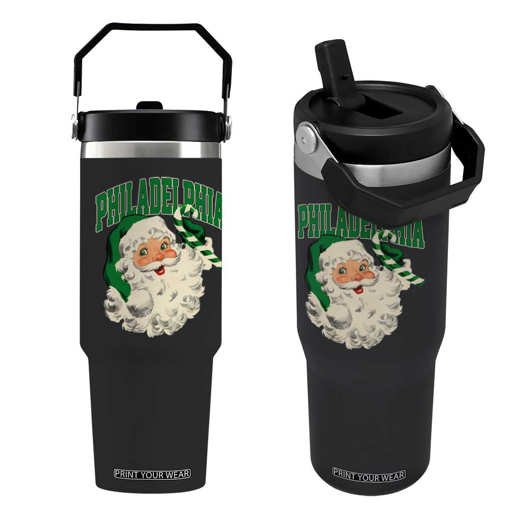 Christmas PFE Flip Straw Tumbler Vintage Varsity Retro Santa Face Game Day TS10 One Size: 30 oz Black Print Your Wear
