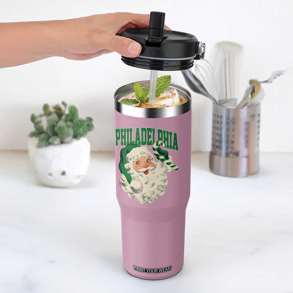 Christmas PFE Flip Straw Tumbler Vintage Varsity Retro Santa Face Game Day TS10 One Size: 30 oz Light Pink Print Your Wear