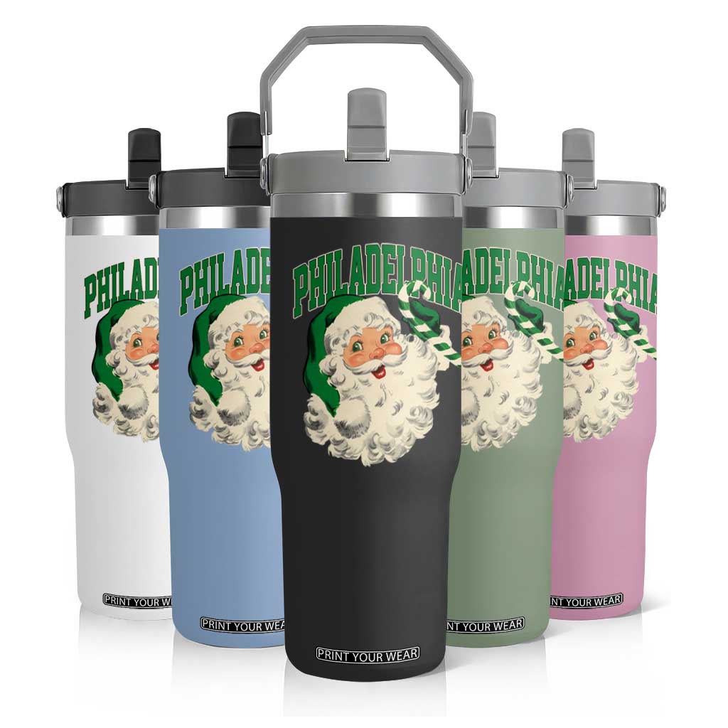 Christmas PFE Flip Straw Tumbler Vintage Varsity Retro Santa Face Game Day TS10 Print Your Wear