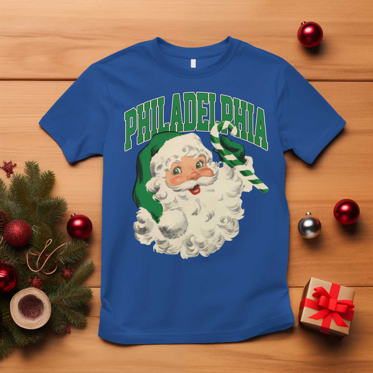 Christmas PFE T Shirt Vintage Varsity Retro Santa Face Game Day TS10 Royal Blue Print Your Wear
