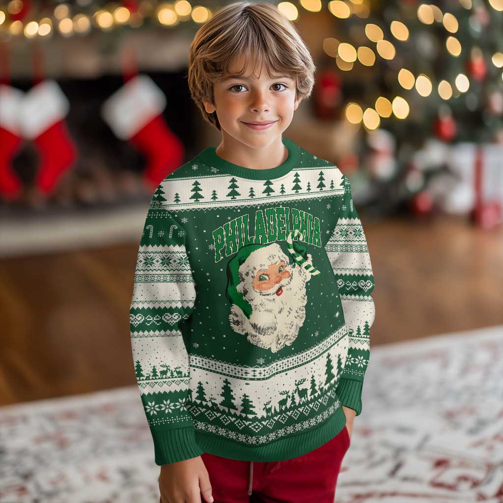Christmas PFE Ugly Christmas Sweater Vintage Varsity Retro Santa Face Game Day TS10 Forest Green Beige Print Your Wear