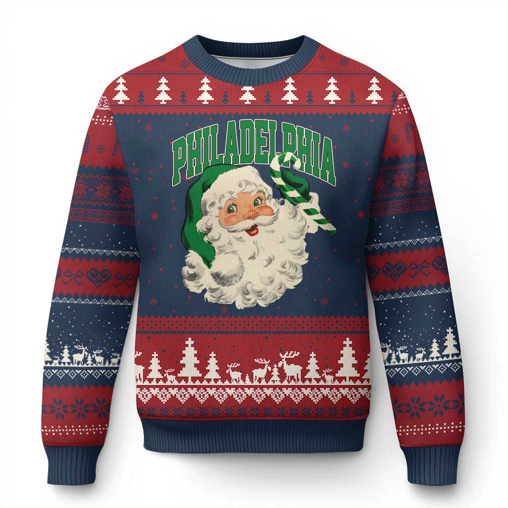 Christmas PFE Ugly Christmas Sweater Vintage Varsity Retro Santa Face Game Day TS10 Navy Red Print Your Wear