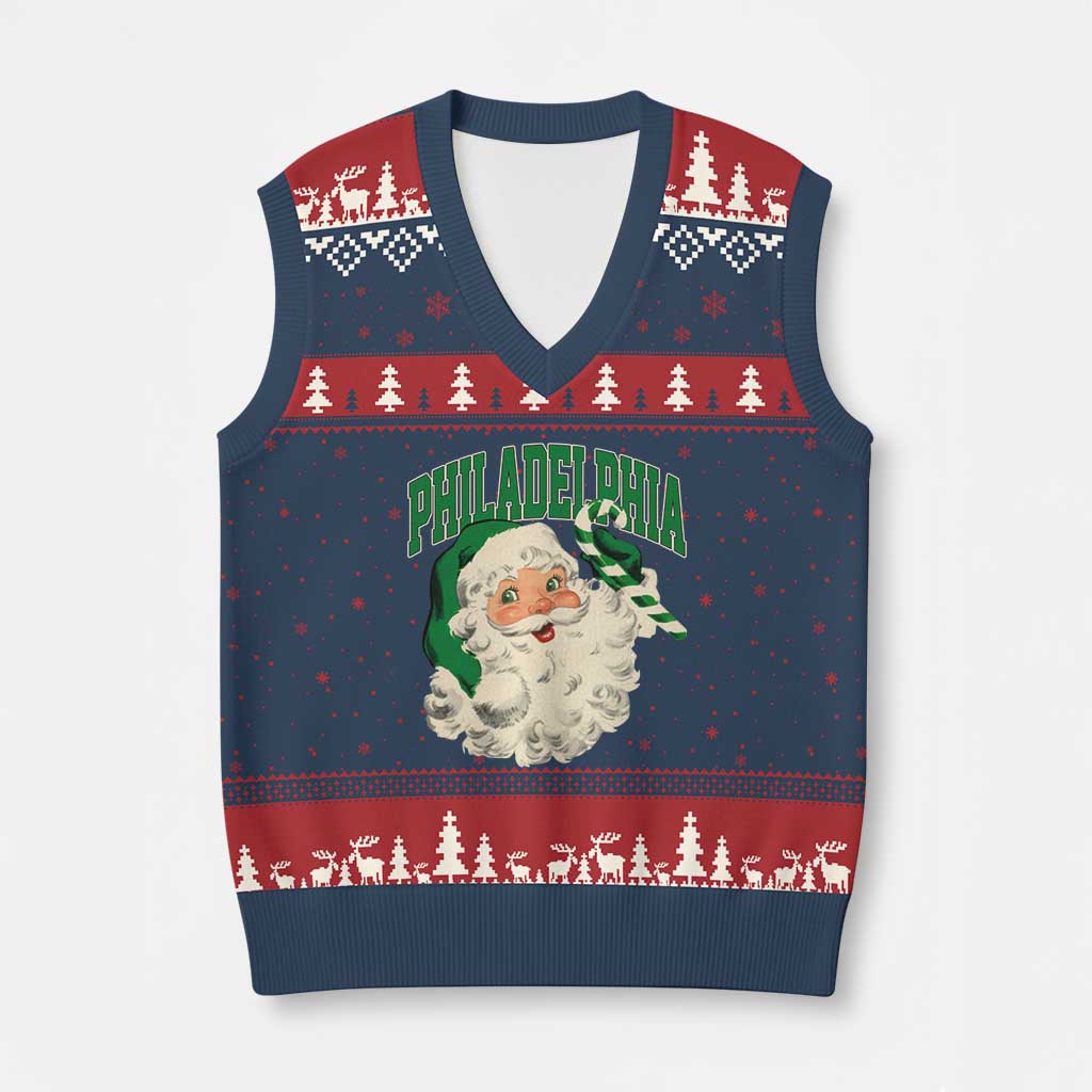 Christmas PFE V-Neck Knit Sweater Vest Vintage Varsity Retro Santa Face Game Day TS10 Navy Red Print Your Wear