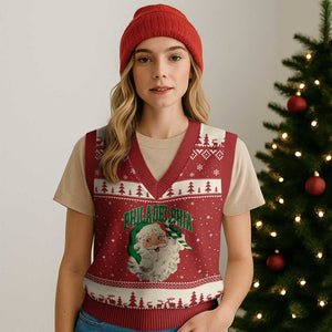 Christmas PFE V-Neck Knit Sweater Vest Vintage Varsity Retro Santa Face Game Day TS10 Red Beige Print Your Wear