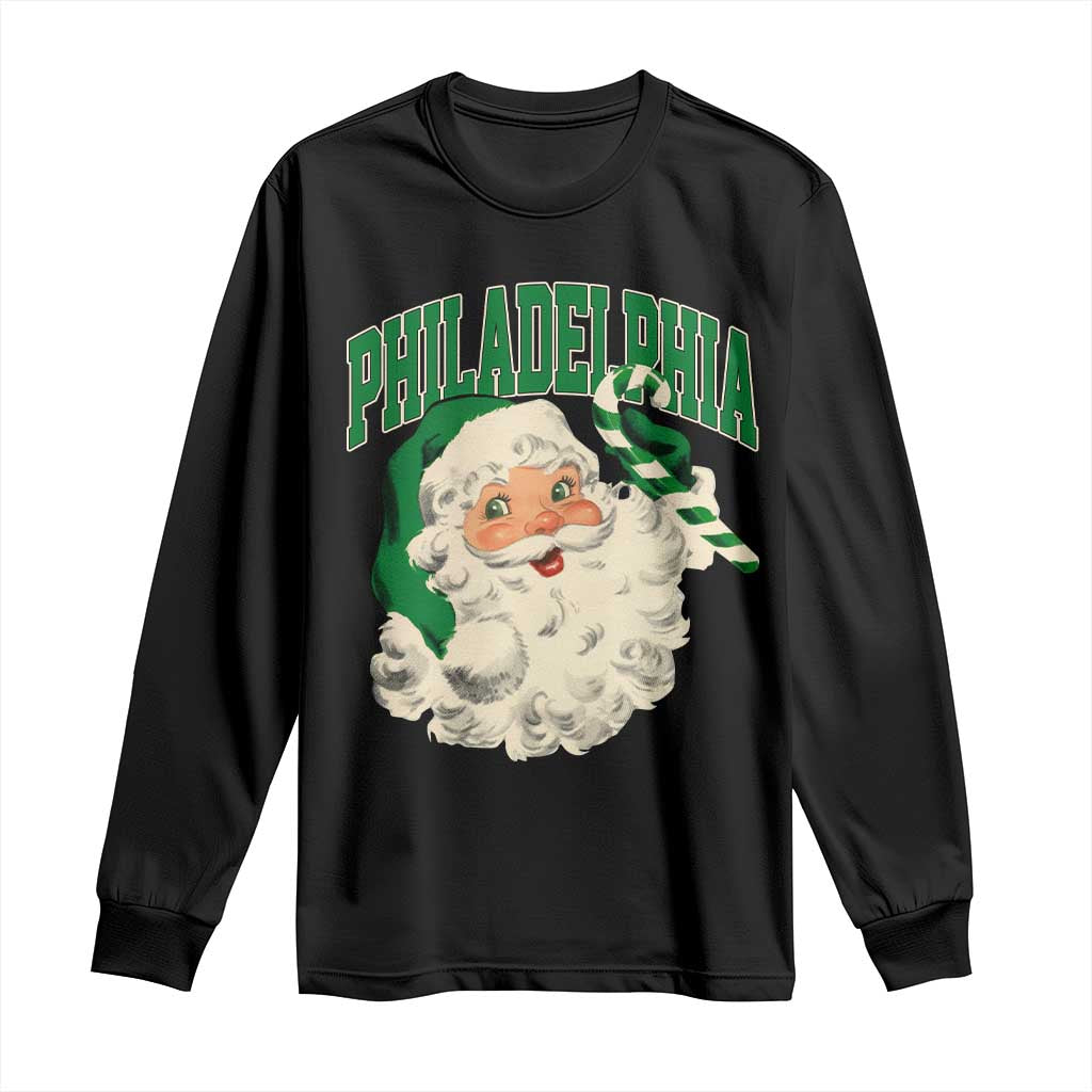 Christmas Philadelphia Fan Long Sleeve Shirt Vintage Varsity Retro Santa Face Game Day TS10 Black Print Your Wear