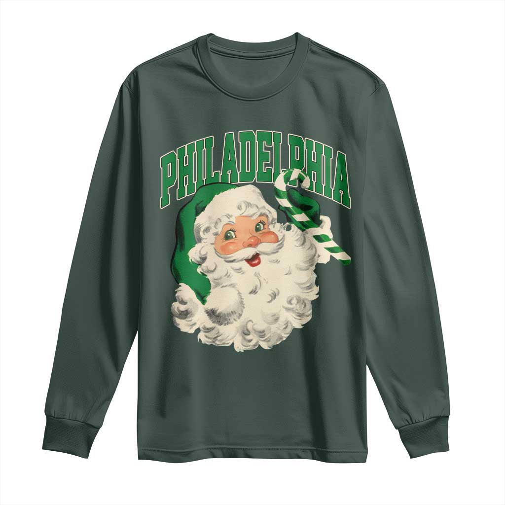 Christmas PFE Long Sleeve Shirt Vintage Varsity Retro Santa Face Game Day TS10 Dark Forest Green Print Your Wear