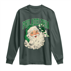Christmas PFE Long Sleeve Shirt Vintage Varsity Retro Santa Face Game Day TS10 Dark Forest Green Print Your Wear