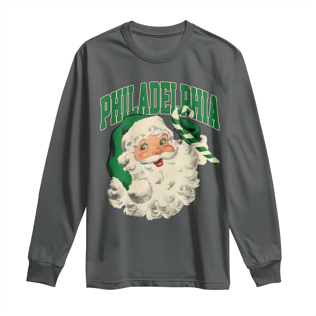 Christmas PFE Long Sleeve Shirt Vintage Varsity Retro Santa Face Game Day TS10 Dark Heather Print Your Wear