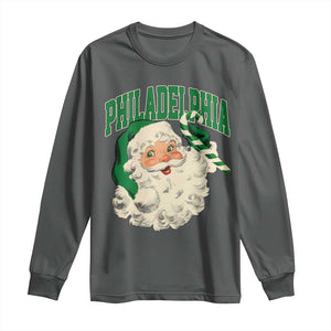 Christmas PFE Long Sleeve Shirt Vintage Varsity Retro Santa Face Game Day TS10 Dark Heather Print Your Wear