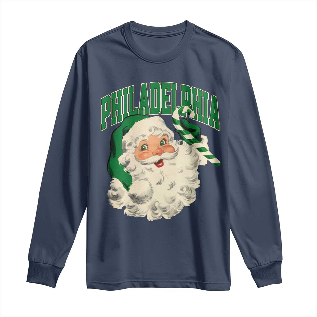 Christmas PFE Long Sleeve Shirt Vintage Varsity Retro Santa Face Game Day TS10 Navy Print Your Wear