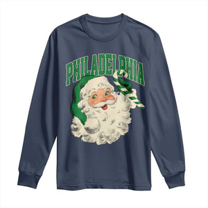 Christmas PFE Long Sleeve Shirt Vintage Varsity Retro Santa Face Game Day TS10 Navy Print Your Wear