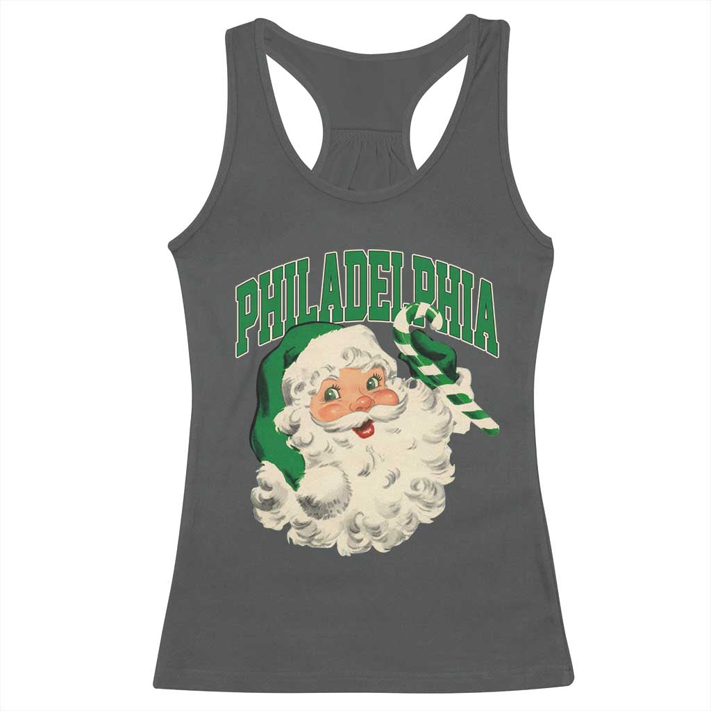 Christmas PFE Racerback Tank Top Vintage Varsity Retro Santa Face Game Day TS10 Dark Heather Print Your Wear