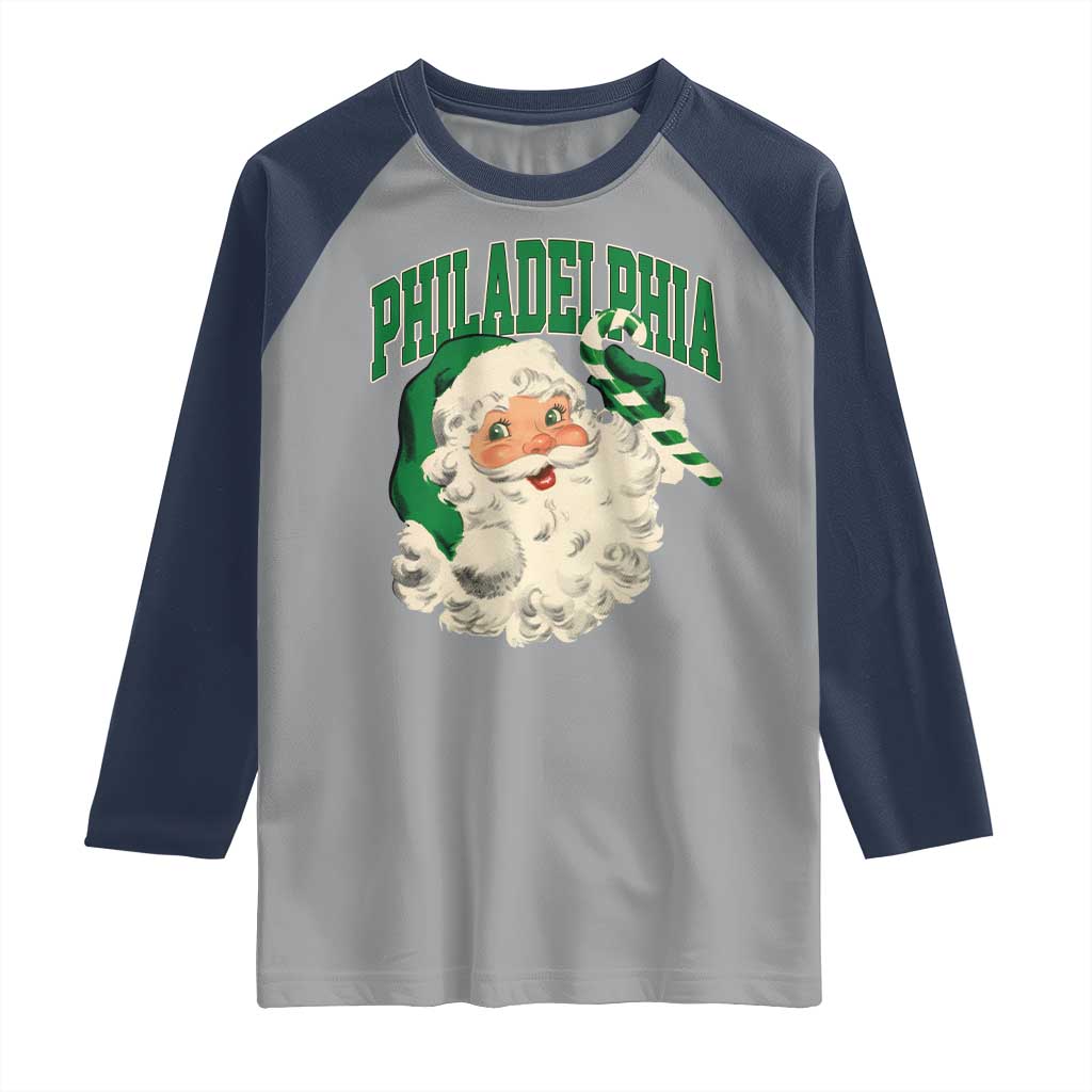 Christmas PFE Raglan Shirt Vintage Varsity Retro Santa Face Game Day TS10 Sport Gray Navy Print Your Wear