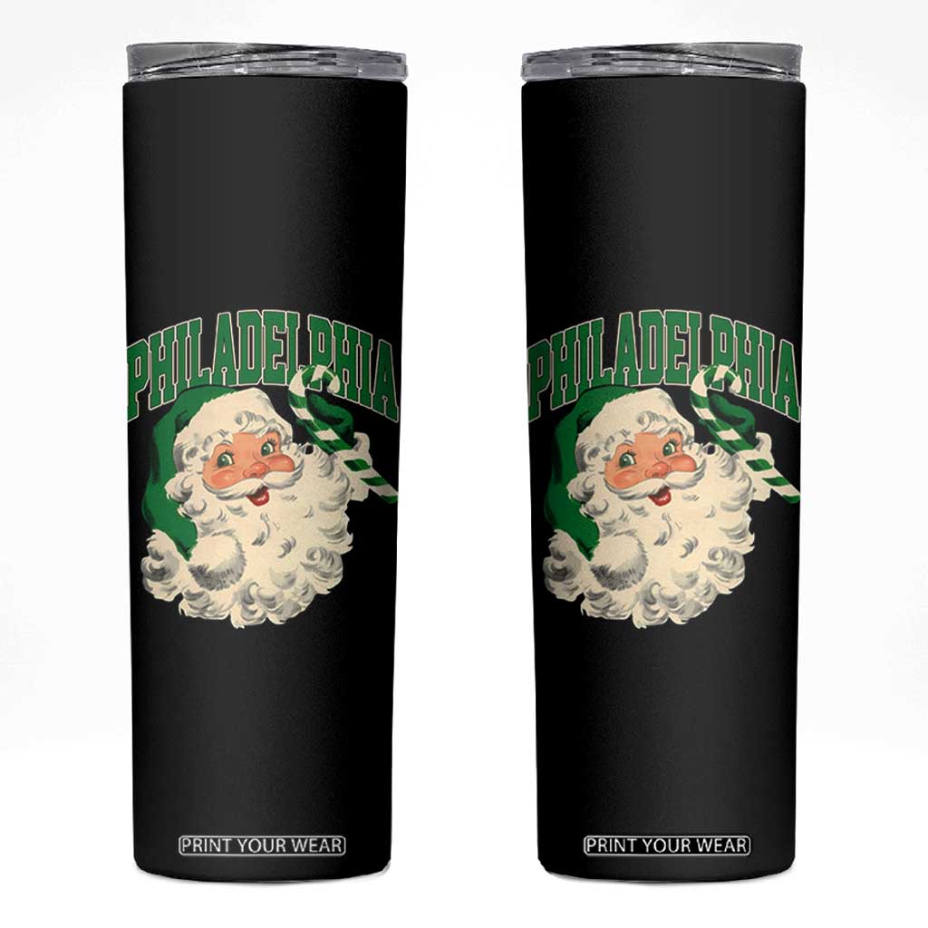 Christmas PFE Skinny Tumbler Vintage Varsity Retro Santa Face Game Day TS10 Black Print Your Wear