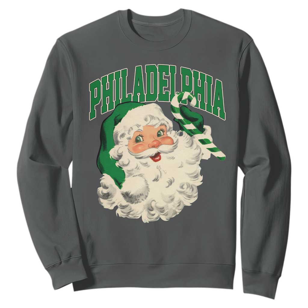 Christmas Philadelphia Fan Sweatshirt Vintage Varsity Retro Santa Face Game Day TS10 Dark Heather Print Your Wear