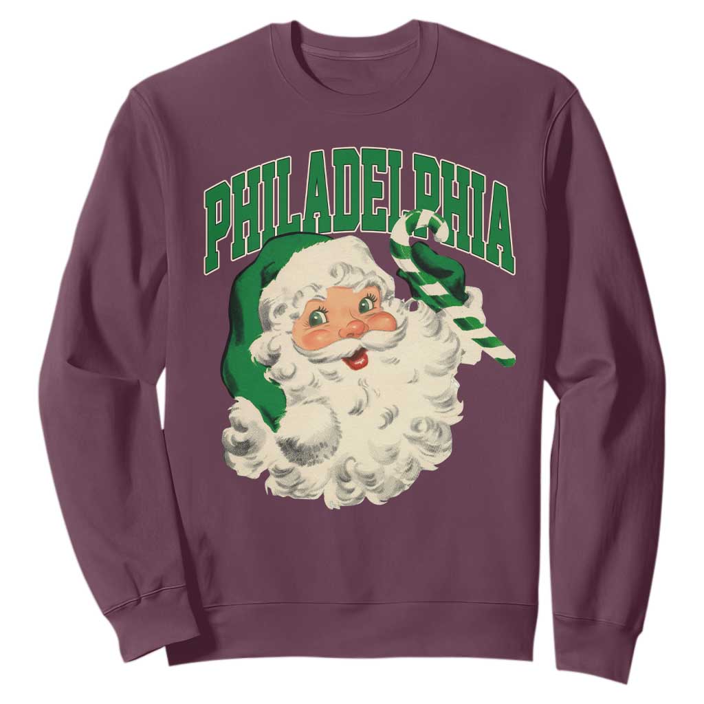 Christmas Philadelphia Fan Sweatshirt Vintage Varsity Retro Santa Face Game Day TS10 Maroon Print Your Wear