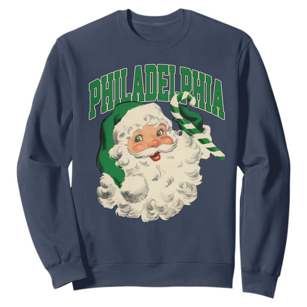 Christmas Philadelphia Fan Sweatshirt Vintage Varsity Retro Santa Face Game Day TS10 Navy Print Your Wear