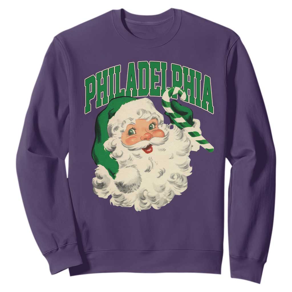 Christmas Philadelphia Fan Sweatshirt Vintage Varsity Retro Santa Face Game Day TS10 Purple Print Your Wear