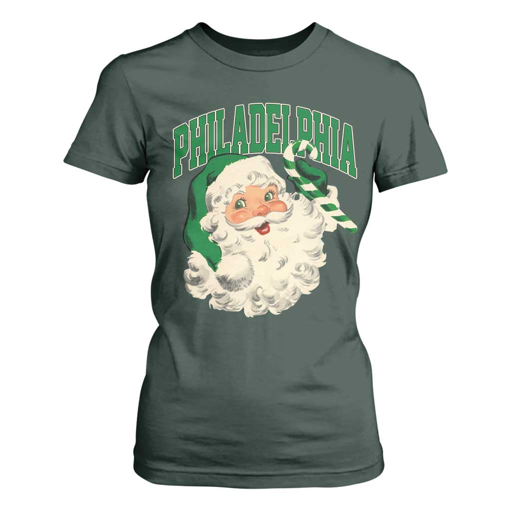 Christmas PFE T Shirt For Women Vintage Varsity Retro Santa Face Game Day TS10 Dark Forest Green Print Your Wear