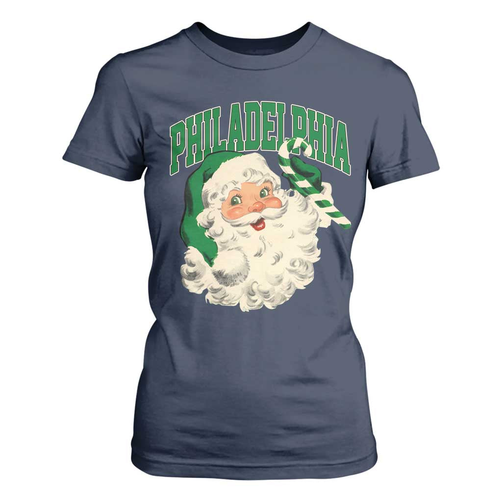 Christmas PFE T Shirt For Women Vintage Varsity Retro Santa Face Game Day TS10 Navy Print Your Wear