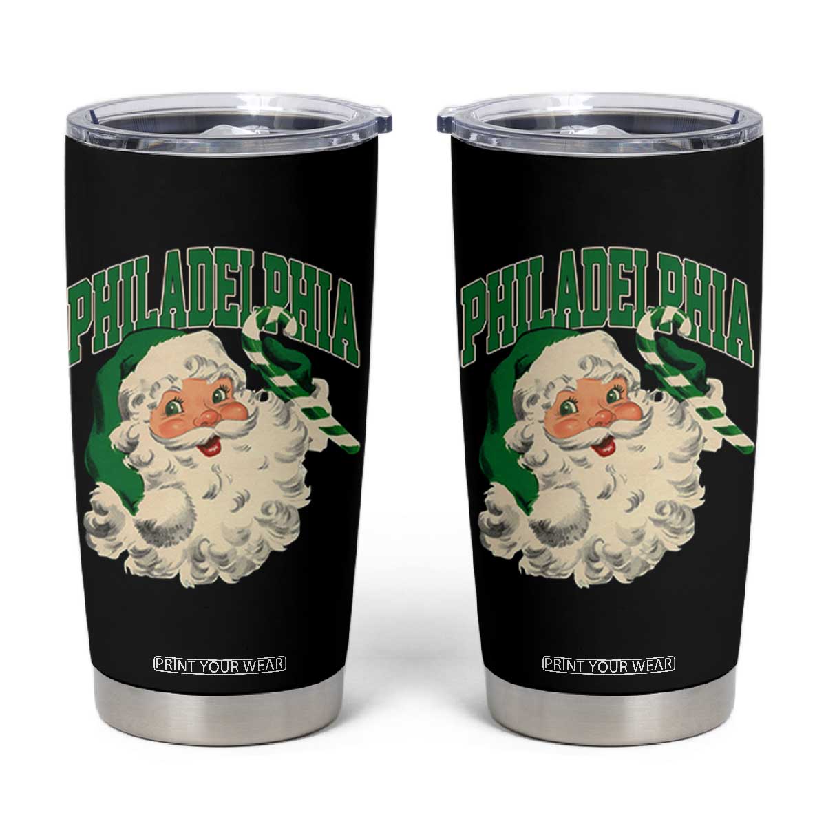 Christmas Philadelphia Fan Tumbler Cup Vintage Varsity Retro Santa Face Game Day TS10 Black Print Your Wear
