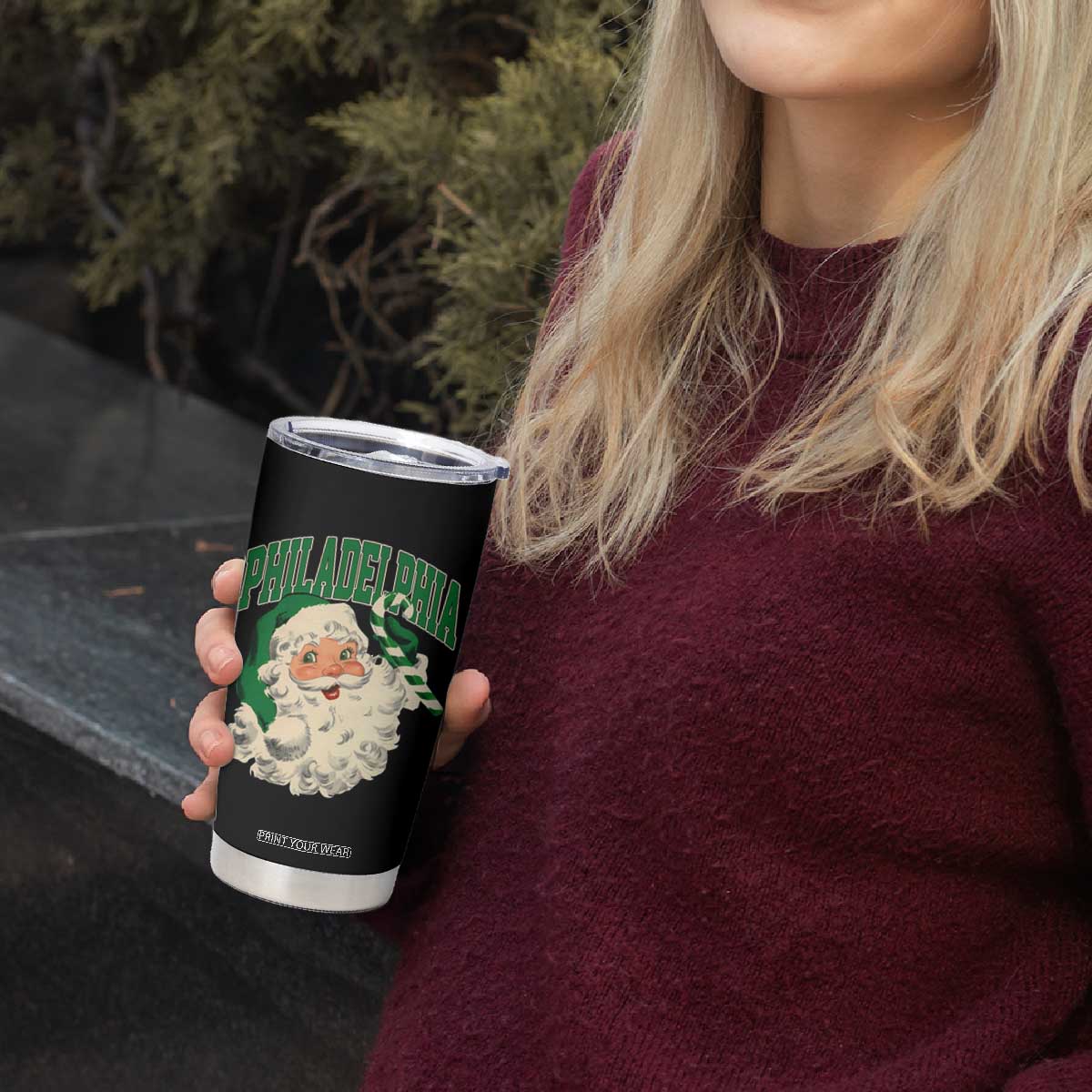 Christmas Philadelphia Fan Tumbler Cup Vintage Varsity Retro Santa Face Game Day TS10 Print Your Wear
