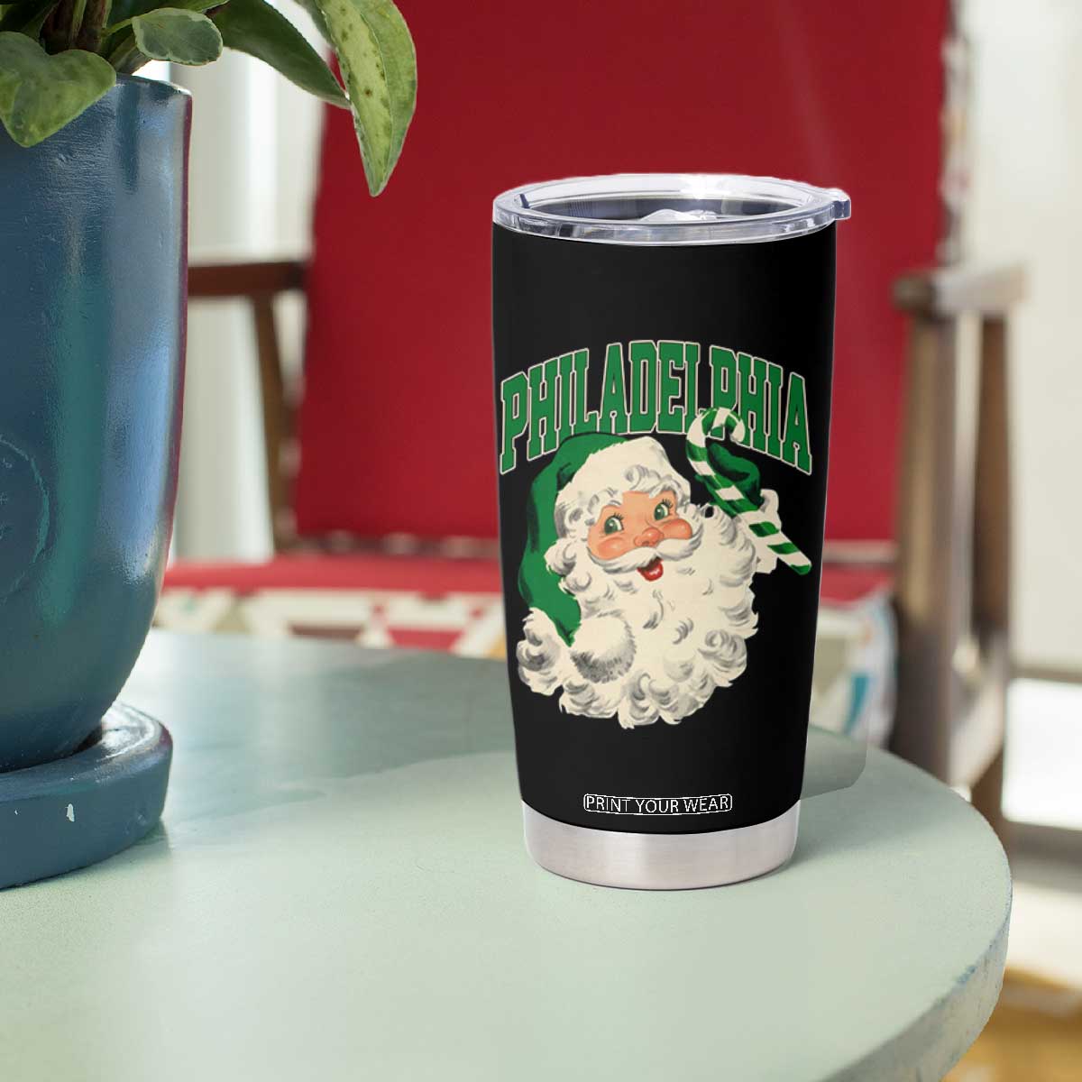 Christmas Philadelphia Fan Tumbler Cup Vintage Varsity Retro Santa Face Game Day TS10 Print Your Wear