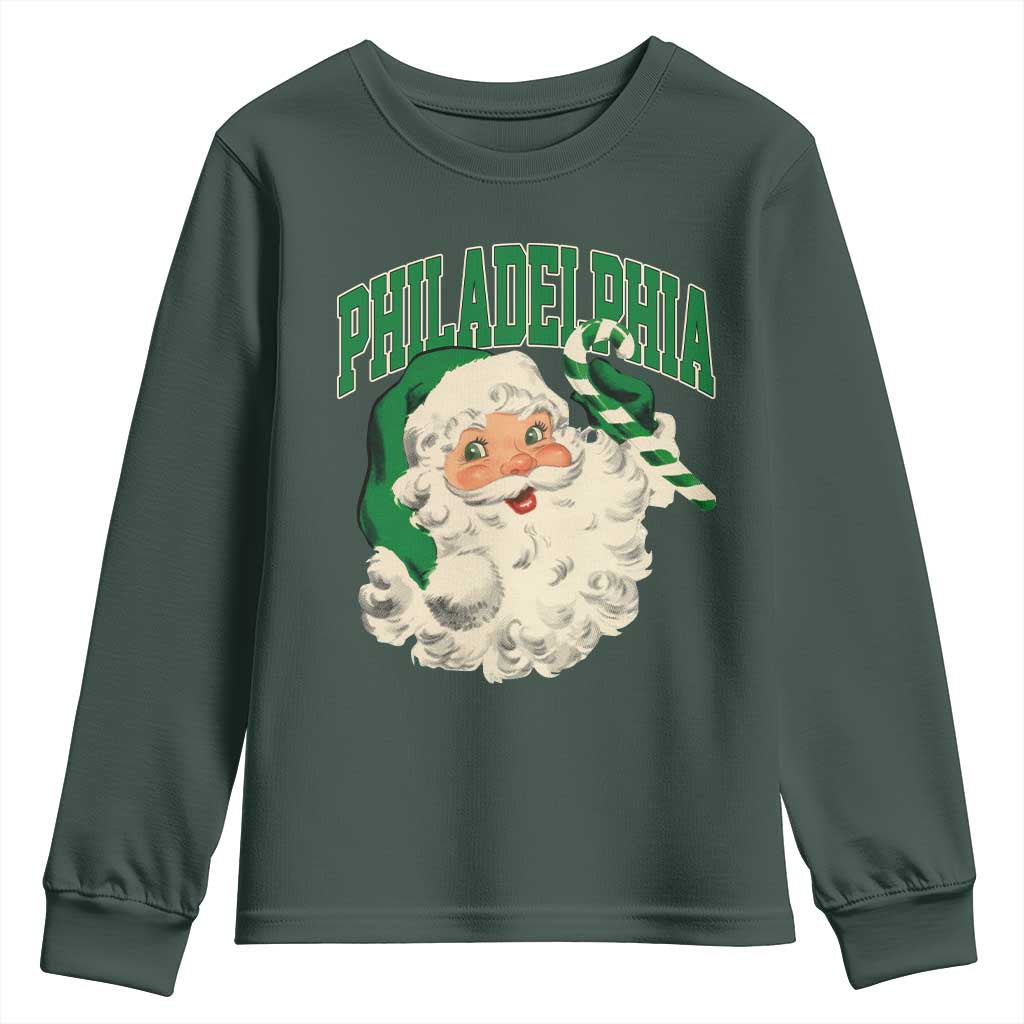 Christmas PFE Youth Sweatshirt Vintage Varsity Retro Santa Face Game Day TS10 Dark Forest Green Print Your Wear