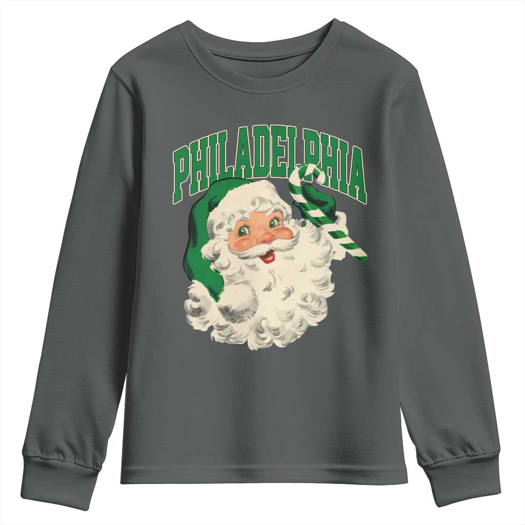 Christmas PFE Youth Sweatshirt Vintage Varsity Retro Santa Face Game Day TS10 Dark Heather Print Your Wear