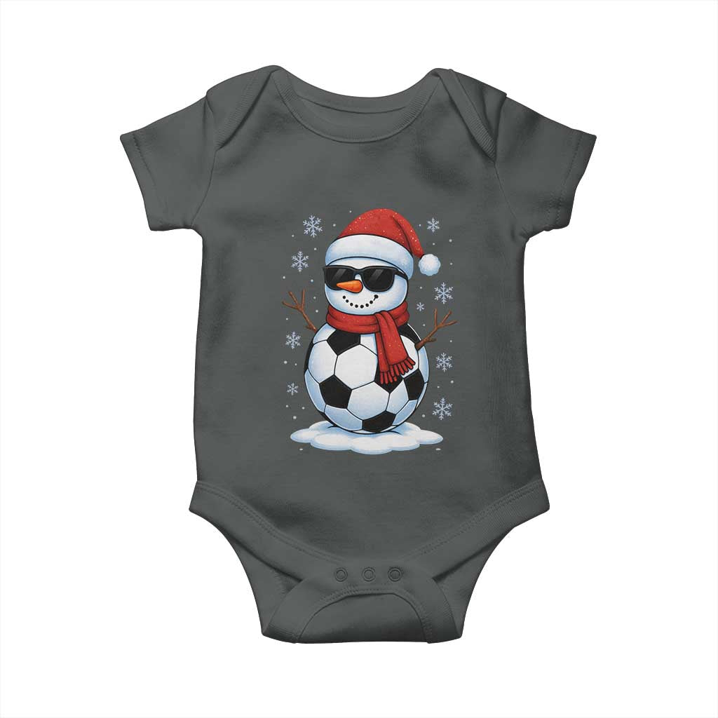 Christmas Soccer Snowman Baby Onesie Snowflakes Holiday Sports Xmas Pajamas Red Santa Hat TS10 Dark Heather Print Your Wear