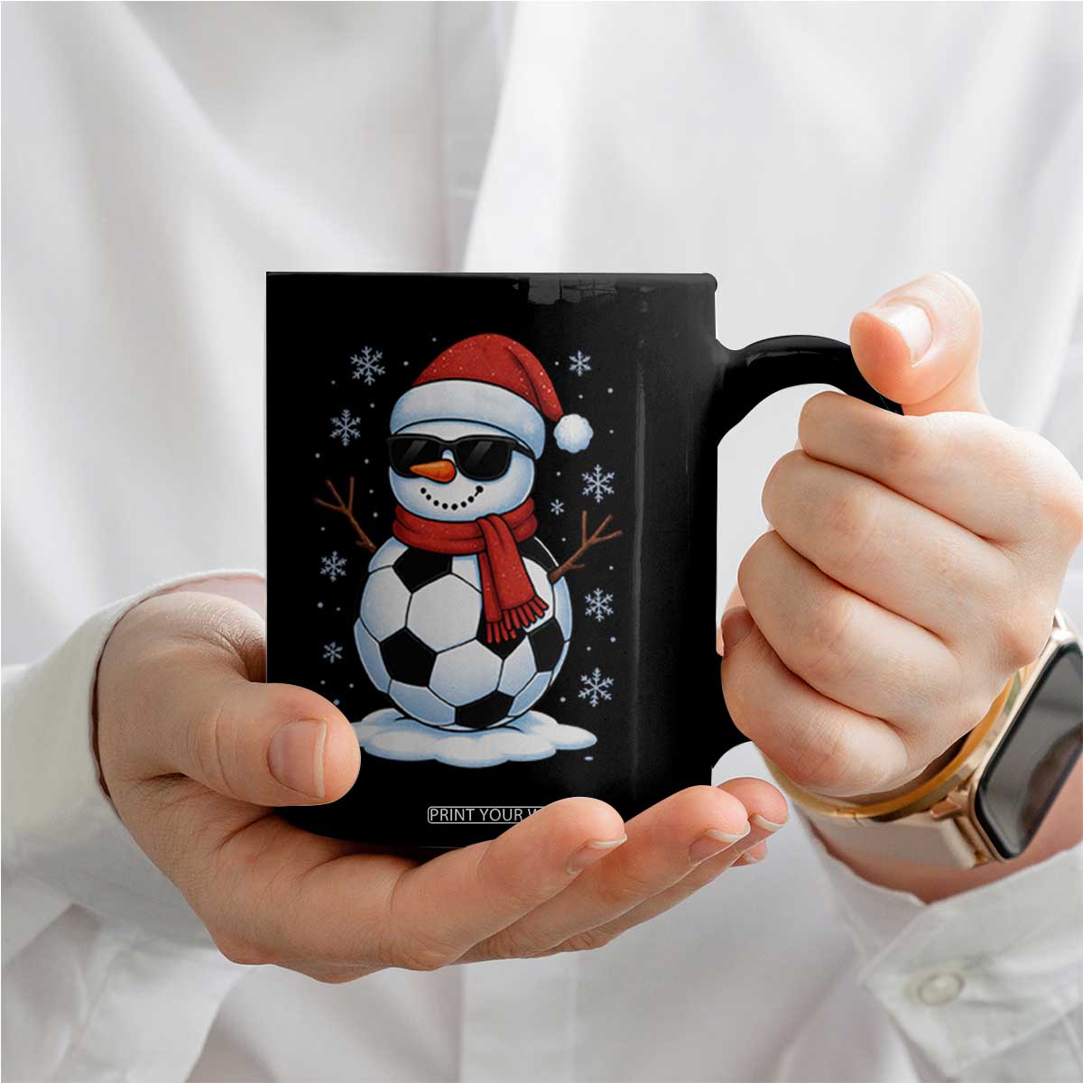 Christmas Soccer Snowman Coffee Mug Snowflakes Holiday Sports Xmas Pajamas Red Santa Hat TS10 Print Your Wear